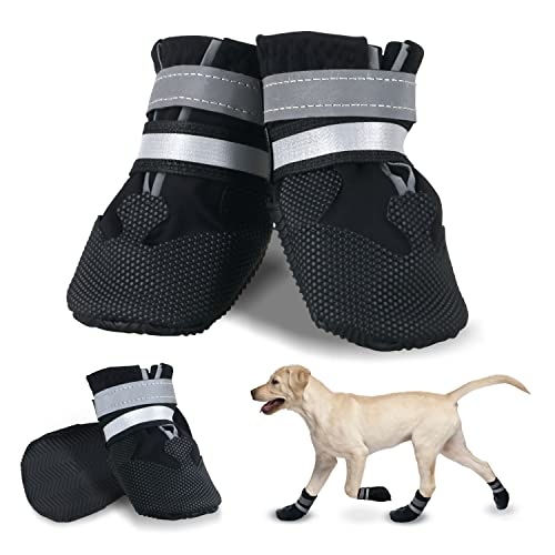 NeuWee Hundeschuhe Pfotenschutz, 4 Stück wasserdichte Hundeschuhe Anti-rutsch Hundestiefe mit Reflektierenden Riemen, Hundeschnee Stiefel für kleine, mittlere und große Hunde (Schwarz, S) von NeuWee
