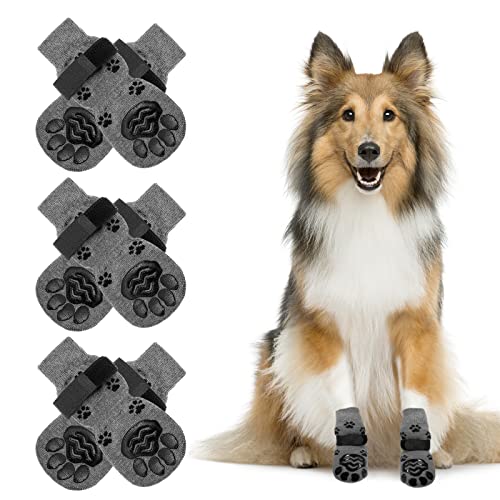 NeuWee Indoor Anti-Rutsch Socken für Hunde, 3 Paar Hundesocken mit verstellbaren Trägern, Weiche Haustierpfotenschutz für eine Starke Traktionskontrolle auf Hartholzböden in Innenräumen (L) von NeuWee