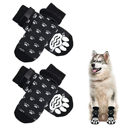NeuWook Indoor Anti-Rutsch Socken für Hunde, 2 Paar Verstellbare Hundesocken Pfotenschutz Haftsocken, Doppelt Seitlich rutschfeste Hundesocken für Innenholzboden(S) von NeuWook