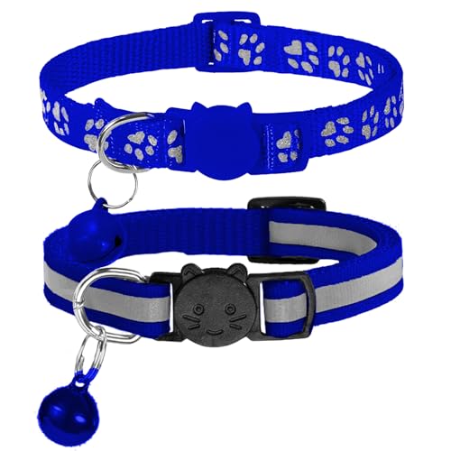 NeuWook Reflektierendes Katzenhalsband mit Glöckchen, 2 Stück, sicher mit Schnellverschluss, verstellbar, 19–32 cm, für Katzen, Welpen, Marineblau von NeuWook