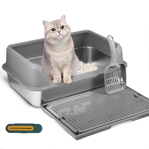 Katzenklo Edelstahl L, 50 x 35 x 30 cm Auslaufsichere Katzentoilette Edelstahl Große Kapazität mit Katzenstreuschaufel und Doppelschicht Matte, Halbgeschlossen Litter Box Katzenklo Katzenklo Edelstahl L, 50 x 35 x 30 cm Auslaufsichere Katzentoilette Edelstahl Große Kapazität mit Katzenstreuschaufel und Doppelschicht Matte, Halbgeschlossen Litter Box Katzenklo von Neulriscn