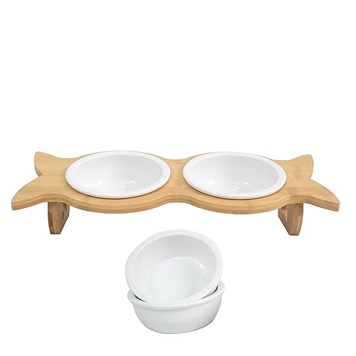 NEUSTEIN Napf für Katzen & kleine Hunde | 250ml | Futternapf | Keramik | mit 2+2 Näpfen | 4 Näpfe | Katzen Napfset | Holz Bambus NEUSTEIN Napf für Katzen & kleine Hunde | 250ml | Futternapf | Keramik | mit 2+2 Näpfen | 4 Näpfe | Katzen Napfset | Holz Bambus von Neustein