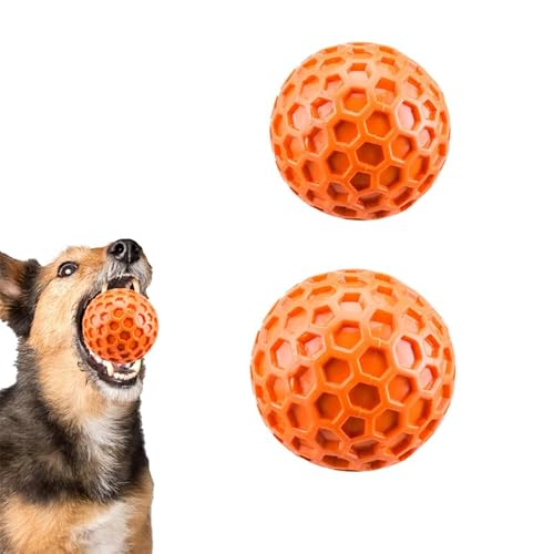Neuytiky 2 Stück Hundeball,Hundespielzeug Ball, Unzerstörbar Hundespielzeug Ball aus Naturkautschuk, Quietschend Interaktives Kauspielzeug,Squeaky Dog Balls,Ø 5.5cm und 6.5cm (orange Farbe) von Neuytiky