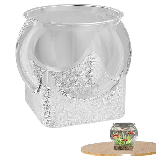 Fischschüssel Vase - Glasaquarium, rundes Terrarium | Breitem Mund dekoratives Pflanzgefäß, Tisch Herzstück Blumenhalter, unzerbrechlicher Blasenbehälter mit Holzständer für Hydroponikpflanzen, von NevPuose