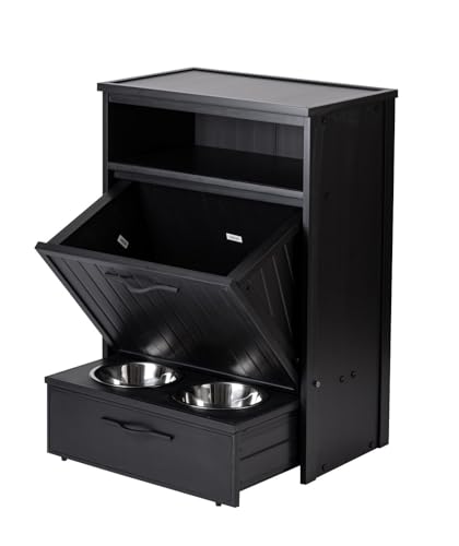 New Age Pet® ECOFLEX® Hundefutter-Speisekammer mit 2 Edelstahlnäpfen – feuchtigkeitsbeständige Holz-Kunststoff-Verbund-Haustier-Futterstation, hält 11,3 kg Futter, einfache Montage, 19,6 cm von New Age Pet