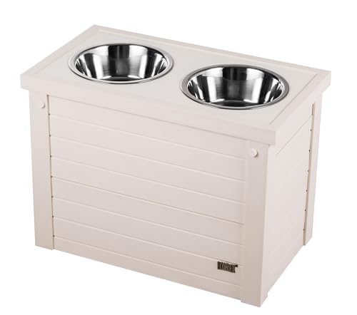 New Age Pet® ECOFLEX® Erhöhter Futterspender für Hunde mit 2 Edelstahlnäpfen und Schiebedeckel-Aufbewahrungsbehälter von New Age Pet