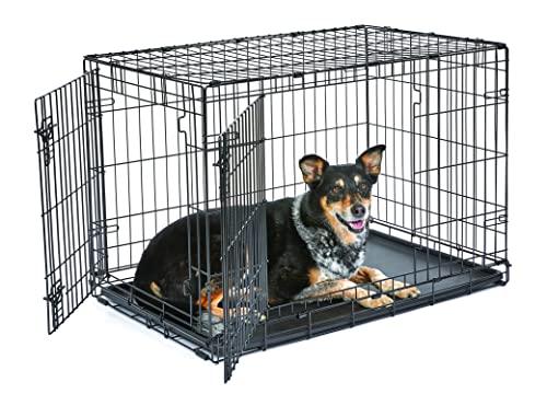 New World B36DD Hundebox, mit Doppeltür, 91 cm, für kleine Hunderassen, mit auslaufsicherer Bodenwanne, Bodenschutzfüßen und patentierten Funktionen von New World