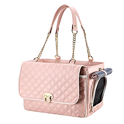 NewEle Fashion Dog Purse Carrier for Small Dogs with 2 Super-Large Pockets, Holds Up to 4.5kg PU Leather Pet Carrier Cat Airline Approved Puppy Purse Carrier for Travel (Pink, Small Size) von NewEle