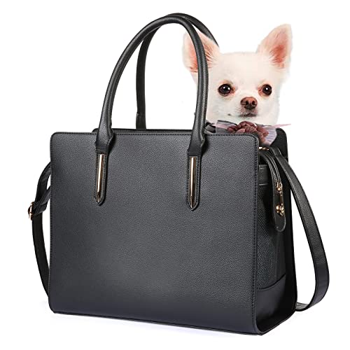 NewEle Modische Hundetragetasche für kleine Hunde mit Schultergurt, hält bis zu 3.6 kg, hochwertiges PU-Leder, Fluggesellschaften zugelassen Welpenbörse für Reisen (schwarz, kleine Größe) von NewEle