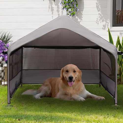 Newbro Extra große Hundehütte für den Außenbereich mit dreiseitigen, atmungsaktiven Netzfenstern, Hundehütte mit Erdspießen, Sonnen-Regenschutz für Katzen, Ziegen, Nutztiere, Haustiere, 120 x 100 x 80 von Newbro