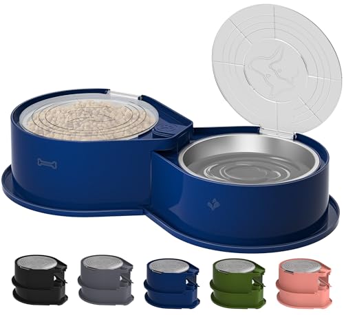 Edelstahl Haustier Doppelnapf mit Deckel Große Kapazität Hunde und Katzen Blau Edelstahl Haustier Doppelnapf mit Deckel Große Kapazität Hunde und Katzen Blau von Newget