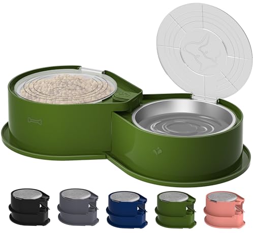 Newget Hundenapf-Set aus Edelstahl mit Deckel, 304 Metall-Doppel-Futter- und Wassernäpfe für Hunde und Katzen, große Kapazität, Haustier-Futterstation mit Abdeckung, hält Futter frisch, rutschfester von Newget