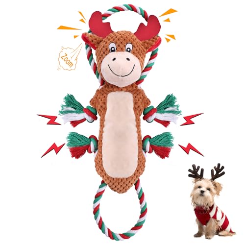 Newget Weihnachts-Hundespielzeug mit Quietscher, Kauspielzeug für Hunde mit Seil, saubere Zähne, niedliches Hundespielzeug mit Quietschspielzeug aus Baumwollmaterial, interaktives, langlebiges Newget Weihnachts-Hundespielzeug mit Quietscher, Kauspielzeug für Hunde mit Seil, saubere Zähne, niedliches Hundespielzeug mit Quietschspielzeug aus Baumwollmaterial, interaktives, langlebiges von Newget