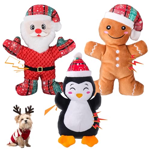 Newget Weihnachts-Hundespielzeug mit Quietscher, Kauspielzeug für Hunde mit Seil, saubere Zähne, niedliches Hundespielzeug mit Quietschspielzeug aus Baumwollmaterial, interaktives, langlebiges Newget Weihnachts-Hundespielzeug mit Quietscher, Kauspielzeug für Hunde mit Seil, saubere Zähne, niedliches Hundespielzeug mit Quietschspielzeug aus Baumwollmaterial, interaktives, langlebiges von Newget