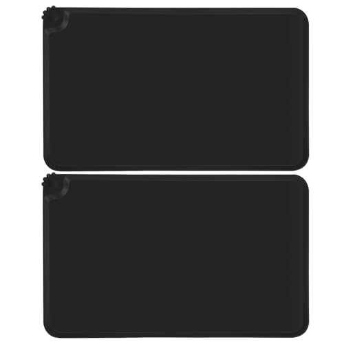 Newofview 2 Stücke Napfunterlage Hund Katzen, 48x30cm Fütterungsmatte wasserdichte rutschfeste Silikon Haustier Fütterung Matte Tiernapf Matte Napfunterlage, Schwarz von Newofview