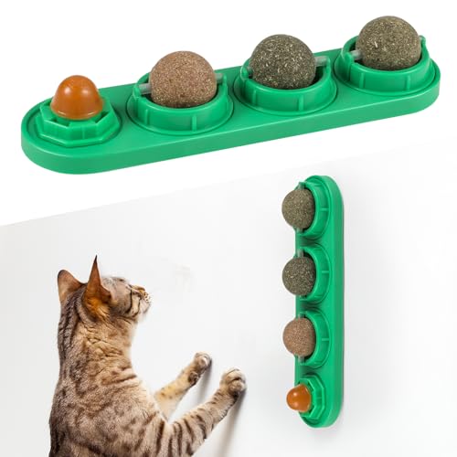 Newofview Katzenminze Ball, 4 Stück Catnip, Katzenminze Spielzeug, Natürliche Minze für Katzen Lecken, Kätzchen Zähne Reinigung, Grün von Newofview