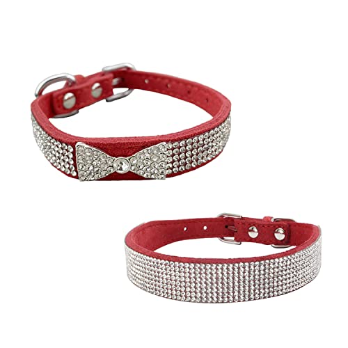 Newtensina 2 Stück Diamant Hundehalsband Welpenhalsband für kleine Hunde Katzen - Rot - M von Newtensina