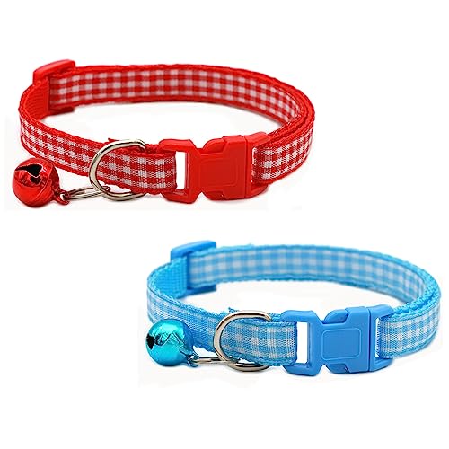 Newtensina 2 Stück Plaid Katzenhalsband mit Glöckchen für Katze - Rotblau von Newtensina