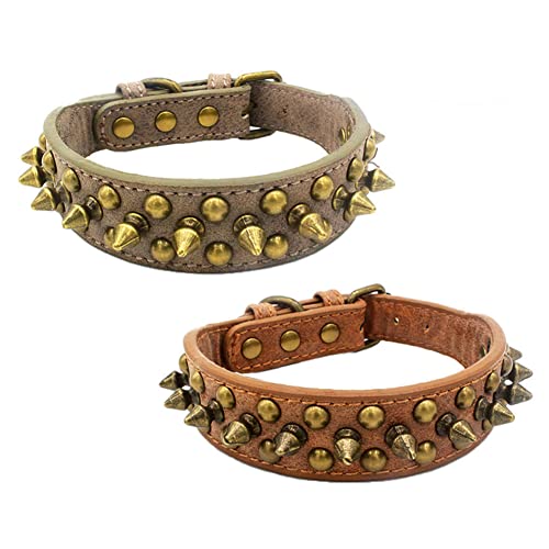 Newtensina 2 Stück Retro Bronze Nieten Hundehalsband Hündchen Halsband mit Nieten für Klein Hunde Mittel Hunde von Newtensina