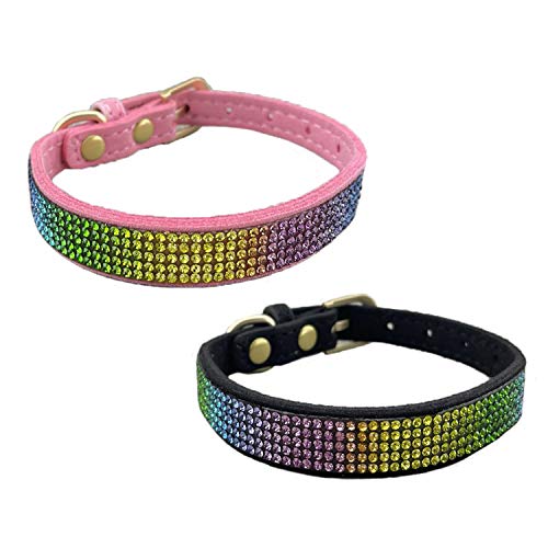 Newtensina 2 Stücke Bunt Diamant Hundehalsband Regenbogen Farbig Welpenhalsband für Kleine Hunde - PinkBlack - M von Newtensina