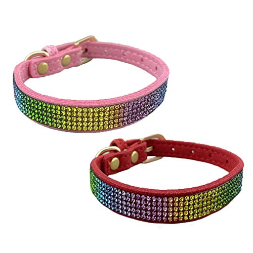 Newtensina 2 Stücke Bunt Diamant Hundehalsband Regenbogen Farbig Welpenhalsband für Kleine Hunde - PinkRed - XS von Newtensina