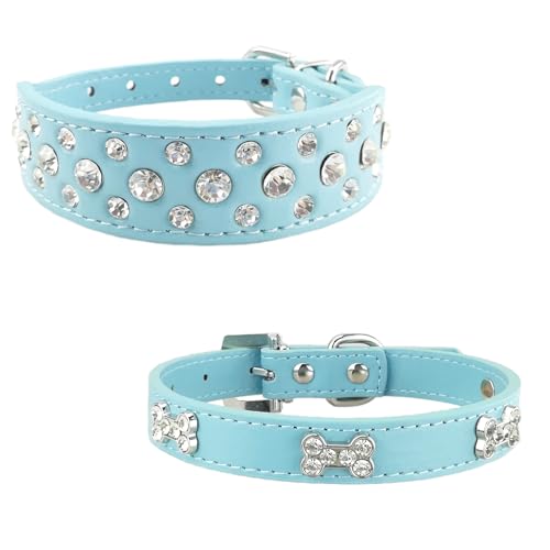 Newtensina 2 Stücke Hundehalsband Set Diamanti Knochen Hundehalsband für kleine Hunde - Blau - XS Newtensina 2 Stücke Hundehalsband Set Diamanti Knochen Hundehalsband für kleine Hunde - Blau - XS von Newtensina