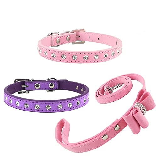 Newtensina 3 Stück Hundehalsband mit Leine Set 2 Stück Bling Wildleder Welpen Kragen mit niedlichen rosa Fliege Leine für kleine Hunde Katzen Newtensina 3 Stück Hundehalsband mit Leine Set 2 Stück Bling Wildleder Welpen Kragen mit niedlichen rosa Fliege Leine für kleine Hunde Katzen von Newtensina