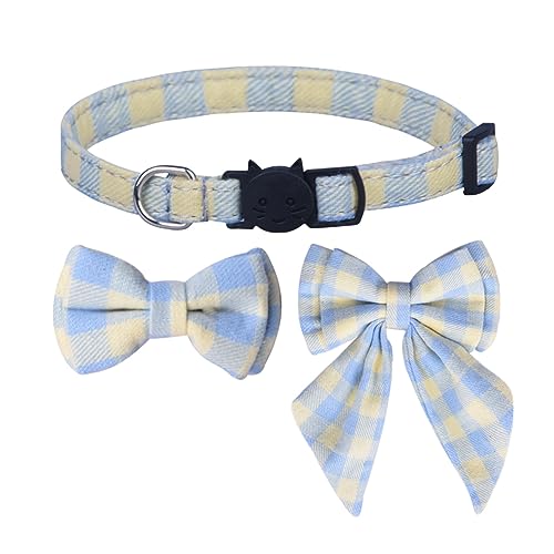 Newtensina 3 Stück Plaid Fliegen und Band Katzenhalsband Polyester Kätzchen Halsband mit Glocke für Katzen - Blau von Newtensina