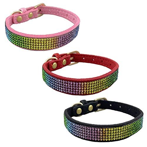 Newtensina 3 Stücke Bunt Diamant Hundehalsband Regenbogen Farbig Welpenhalsband für Kleine Hunde - PinkBlackRed - M von Newtensina