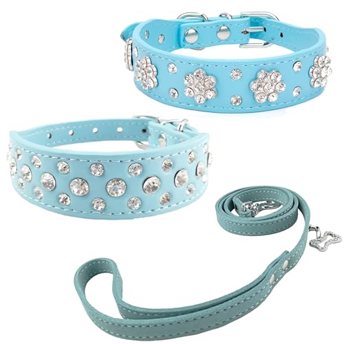 Newtensina 3 Stücke Hundehalsband und Leine Set Diamanti Blume Hundehalsband mit Leinen für kleine Hunde - Blau - XS Newtensina 3 Stücke Hundehalsband und Leine Set Diamanti Blume Hundehalsband mit Leinen für kleine Hunde - Blau - XS von Newtensina