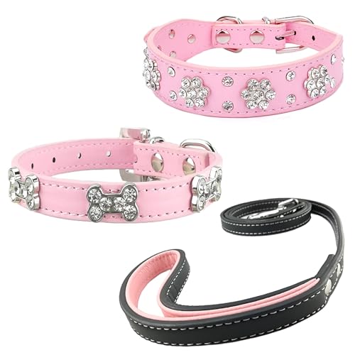 Newtensina 3 Stücke Hundehalsband und Leine Set Diamanti Blume Knochen Hundehalsband mit Leine für kleine Hunde - Rosa - XS Newtensina 3 Stücke Hundehalsband und Leine Set Diamanti Blume Knochen Hundehalsband mit Leine für kleine Hunde - Rosa - XS von Newtensina