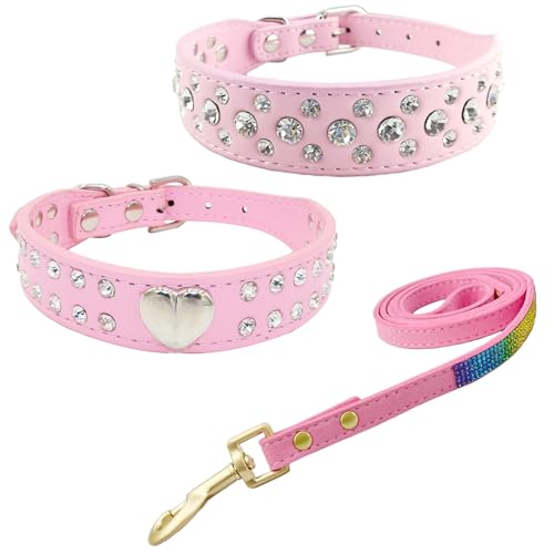 Newtensina 3 Stücke Hundehalsband und Leine Set Diamanti Herz Hundehalsband mit Leinen für kleine Hunde - Rosa - XXS Newtensina 3 Stücke Hundehalsband und Leine Set Diamanti Herz Hundehalsband mit Leinen für kleine Hunde - Rosa - XXS von Newtensina