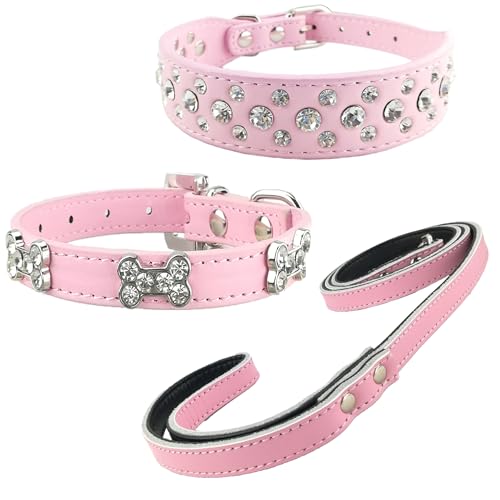 Newtensina 3 Stücke Hundehalsband und Leine Set Diamanti Knochen Hundehalsband mit Leinen für kleine Hunde - Rosa - XS Newtensina 3 Stücke Hundehalsband und Leine Set Diamanti Knochen Hundehalsband mit Leinen für kleine Hunde - Rosa - XS von Newtensina