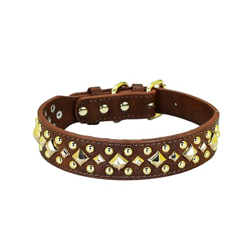 Newtensina Anti Biss Nieten Hundehalsband Welpenhalsband mit goldenen quadratischen Spikes für kleine Hunde große Hunde - Braun - XS von Newtensina