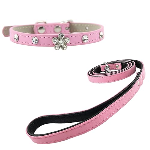 Newtensina Bling Welpe Kragen Niedlich Hundehalsband und Weich Leine mit Diamanti für Kleine Hunde Katzen - Rosa - XS von Newtensina