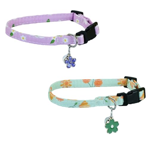 Newtensina Fashion 2 Pieces Cute Flower Pattern Cat Collar with Flower Pendant Pedal Pendant for Cats - PurpleGreen Newtensina Fashion 2 Pieces Cute Flower Pattern Cat Collar with Flower Pendant Pedal Pendant for Cats - PurpleGreen von Newtensina