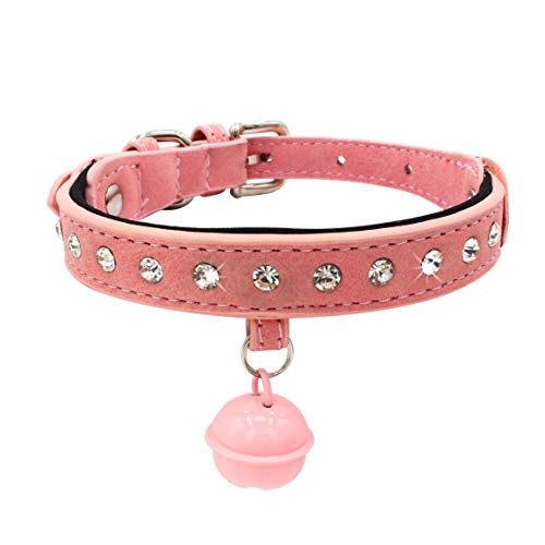 Newtensina Glocke Hundehalsband Weich Bequem ausgestattet Bling Welpenhalsband mit Diamant - Pink - S von Newtensina