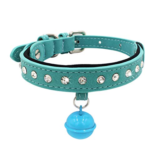 Newtensina Glocke Hundehalsband Weich Bequem ausgestattet Bling Welpenhalsband mit Diamant - Blue - XS von Newtensina
