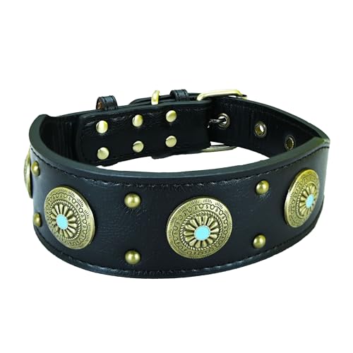 Newtensina Hochwertige Vintage Hundehalsband mit Legierung Metall Dekoration Retro breite Halsband für mittlere Hunde große Hunde Newtensina Hochwertige Vintage Hundehalsband mit Legierung Metall Dekoration Retro breite Halsband für mittlere Hunde große Hunde von Newtensina