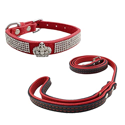 Newtensina Hundehalsband mit Leine, mit Strasssteinen, Größe S, Rot von Newtensina