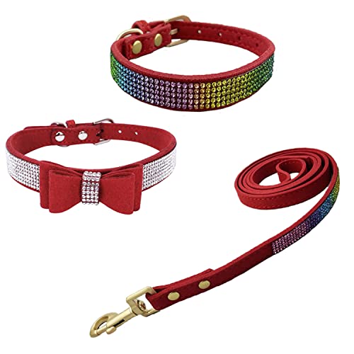 Newtensina Hundehalsband und Leine, buntes Hundehalsband mit Leine, für kleine Hunde, Rot, 3 Stück von Newtensina