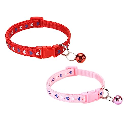 Newtensina Katzenhalsband, Herzform, mit Glöckchen, Rosa / Rot, 2 Stück von Newtensina