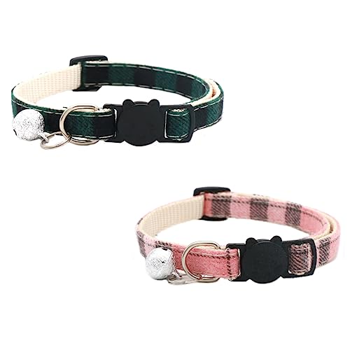 Newtensina Katzenhalsband, kariert, mit Glöckchen, Grün, Rosa, 2 Stück von Newtensina