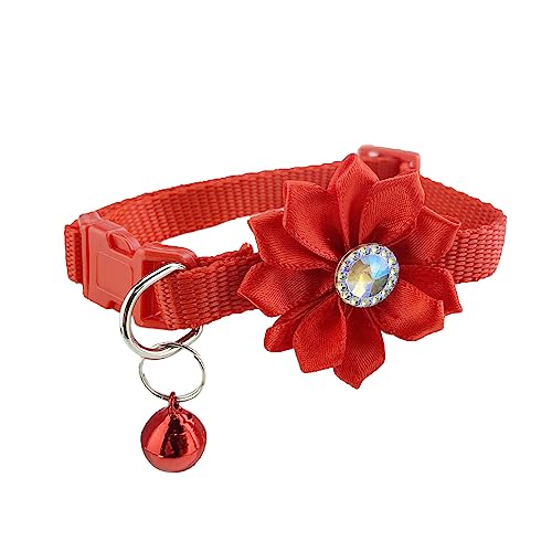 Newtensina Katzenhalsband mit Glöckchen, Blumenmotiv, Rot von Newtensina