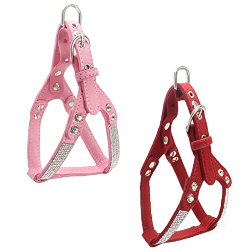 Newtensina Mode 2 Stück Hundegeschirr Set Diamant Bling Niedlich Hundegeschirr Welpen Geschirr für Klein Hunde Mittlere Hunde von Newtensina