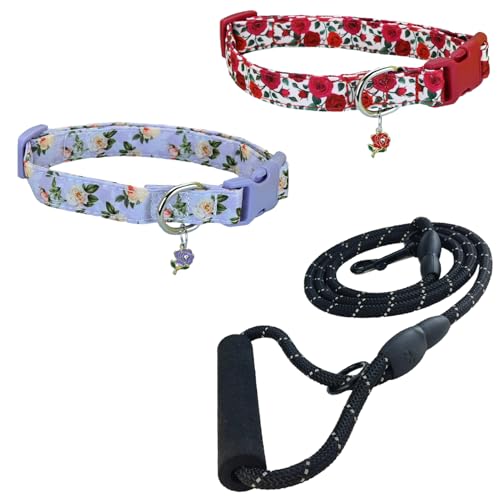 Newtensina Mode 3 Stück Blumenmuster Hundehalsband mit einem Blumenanhänger für mittlere Hunde große Hunde (c) von Newtensina