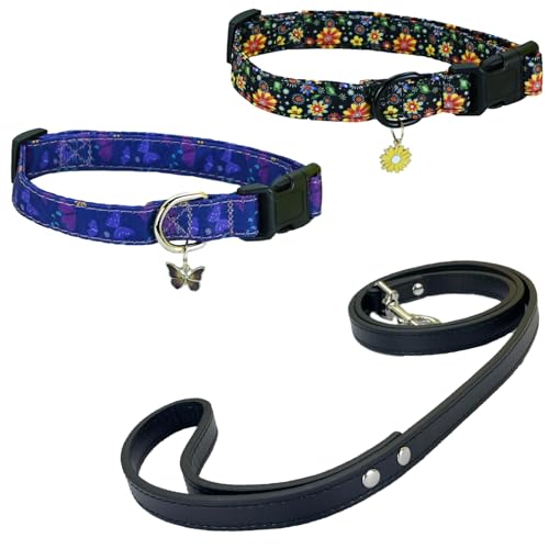 Newtensina Mode 3 Stück Blumenmuster Hundeleine Hundehalsband mit Blütenblatt Anhänger Schmetterling Anhänger für mittlere Hunde große Hunde (m) von Newtensina