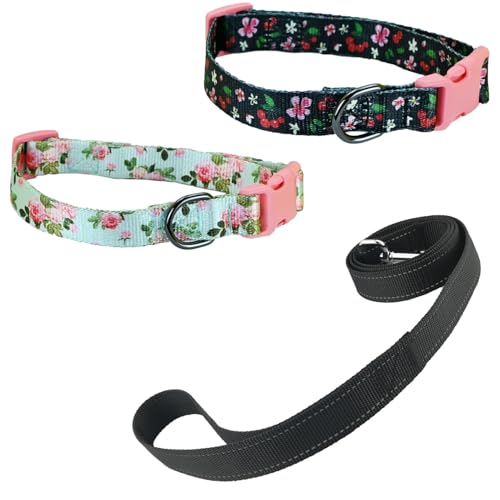 Newtensina Mode 3 Stück Blumenmuster Hundeleine und Hundehalsband Welpenhalsband für mittlere Hunde große Hunde (a) von Newtensina