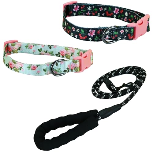 Newtensina Mode 3 Stück Blumenmuster Hundeleine und Hundehalsband Welpenhalsband für mittlere Hunde große Hunde (l) von Newtensina