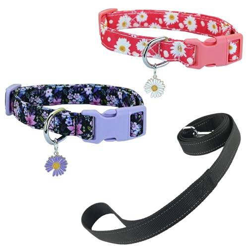 Newtensina Mode 3 Stück Blumenmuster Hundeleine und Hundehalsband mit einem Blütenblatt Anhänger für mittlere Hunde große Hunde (a) von Newtensina